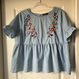Blue Embroidered Women's Top
